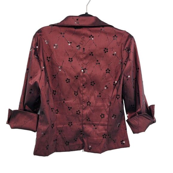 Vintage 90s Cachet Blouse 14 Oxblood Sequin Embroidered Rhinestone Buttons Glam - Picture 2 of 10
